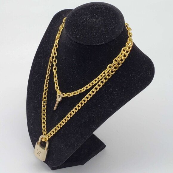 Authentic Louis Vuitton Lock & Key w/ 18k Gold Plated Chain Necklace - Picture 10 of 11